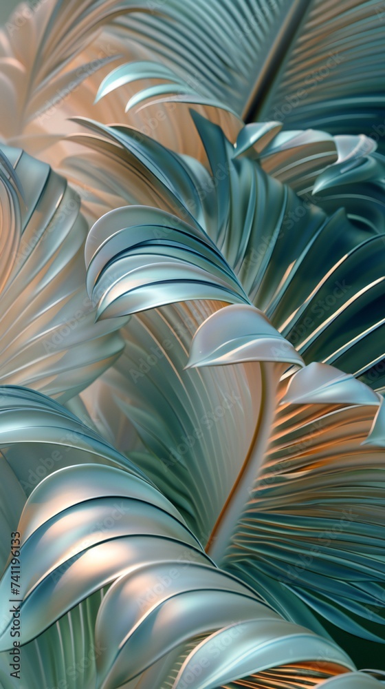 palm Leaf Elegance: Elegant curves highlighted by sage and rose hues in macro view. palm Leaf Elegance: Elegant curves highlighted by sage and rose hues in macro view.