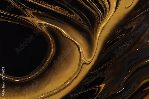Abstract background liquid oil gold and black streaks.