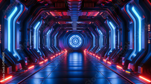 Futuristic corridor, a journey through modern design, illuminated by the glow of neon science