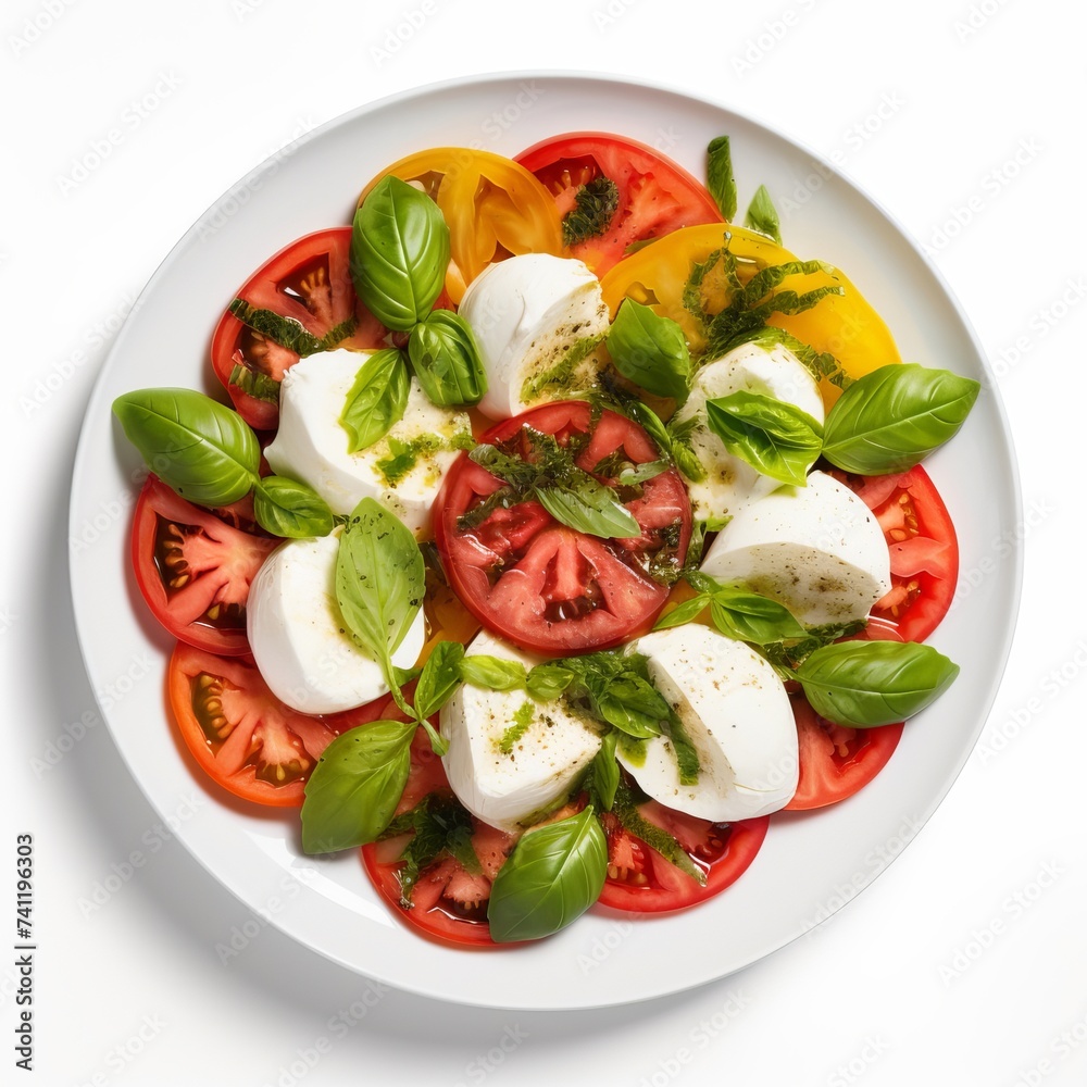 Fresh Caprese Salad Plate on White, Italian Caprese Salad with Basil, Vegetarian Caprese Salad Isolated, Fresh Caprese Salad on White Background, Classic Italian Caprese Salad,Caprese, Easy to cut out Fresh Caprese Salad Plate on White, Italian Caprese Salad with Basil, Vegetarian Caprese Salad Isolated, Fresh Caprese Salad on White Background, Classic Italian Caprese Salad,Caprese, Easy to cut out