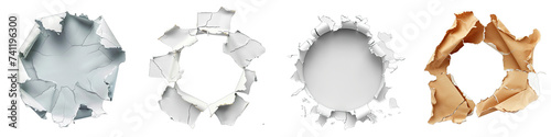 Ragged hole torn in ripped paper Hyperrealistic Highly Detailed Isolated On Transparent Background Png File photo