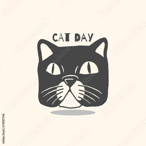 hand drawn black Cat facial expression