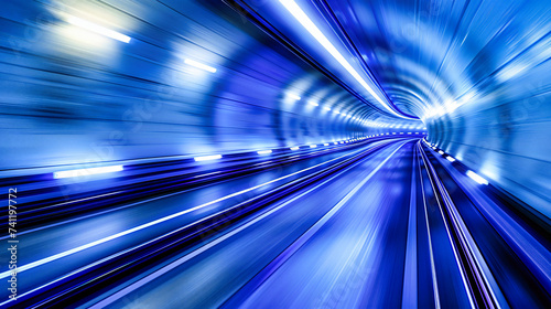 Speed through the city, a tunnel perspective of modern transportation, blurring lines and light