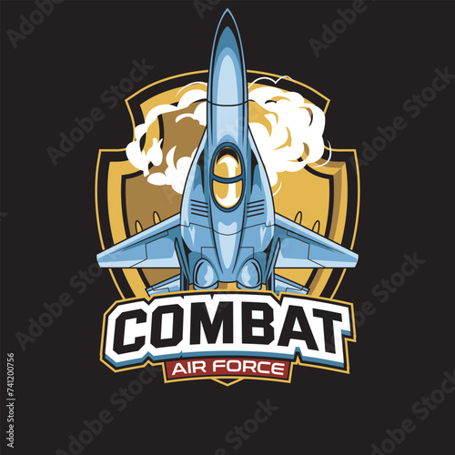 Vector Illustration Air Jet from upper view with COMBAT AIR FORCE text Esport Logo