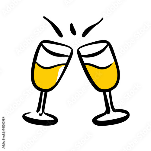 Doodle Cheers icon isolated. Cheers Glasses, Glasses
