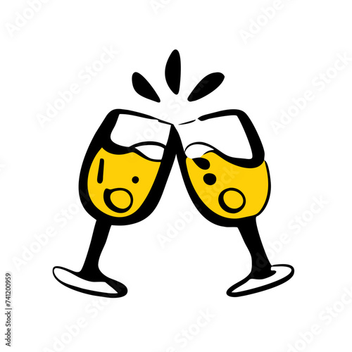 Doodle Cheers icon isolated. Cheers Glasses, Glasses
