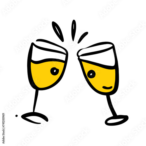Doodle Cheers icon isolated. Cheers Glasses, Glasses
