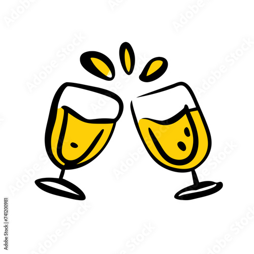 Doodle Cheers icon isolated. Cheers Glasses, Glasses

