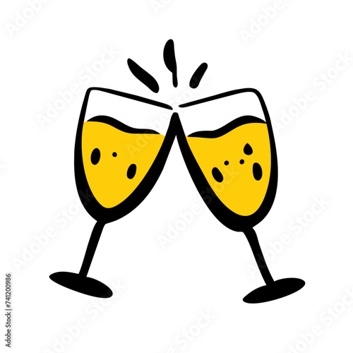 Doodle Cheers icon isolated. Cheers Glasses, Glasses
