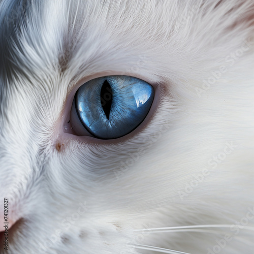 Portrait White Cat Close up Blue Eyes