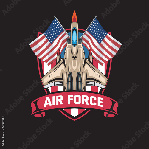 Vector Illustration Air Jet from upper view with AIR FORCE text Esport Logo