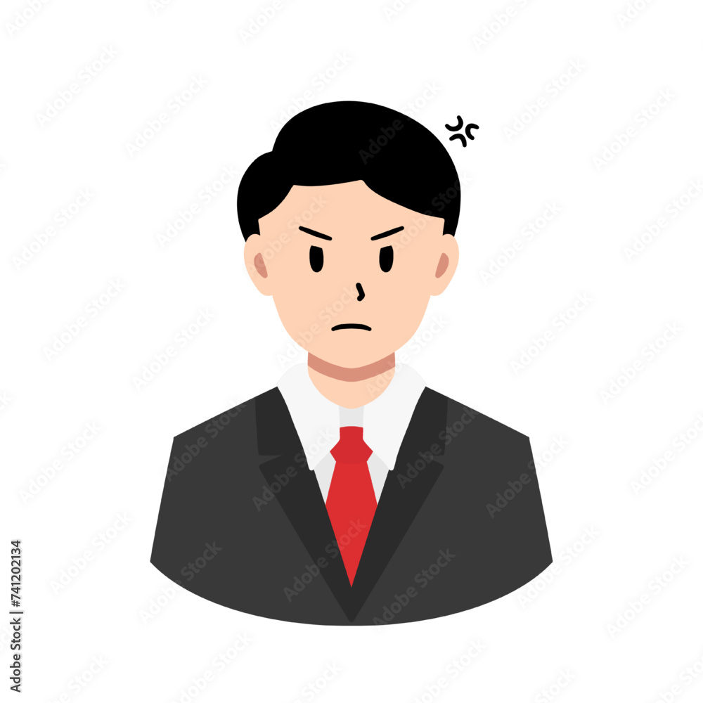 angry mad businessman avatar flat style vector illustration isolated on white and transparent background