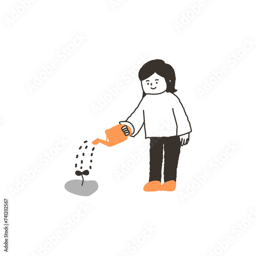 ジョウロで水やりする女の子