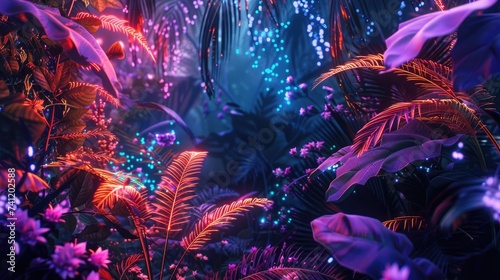 Neon jungle with glowing flora and fauna an abstract representation of life in a digital universe