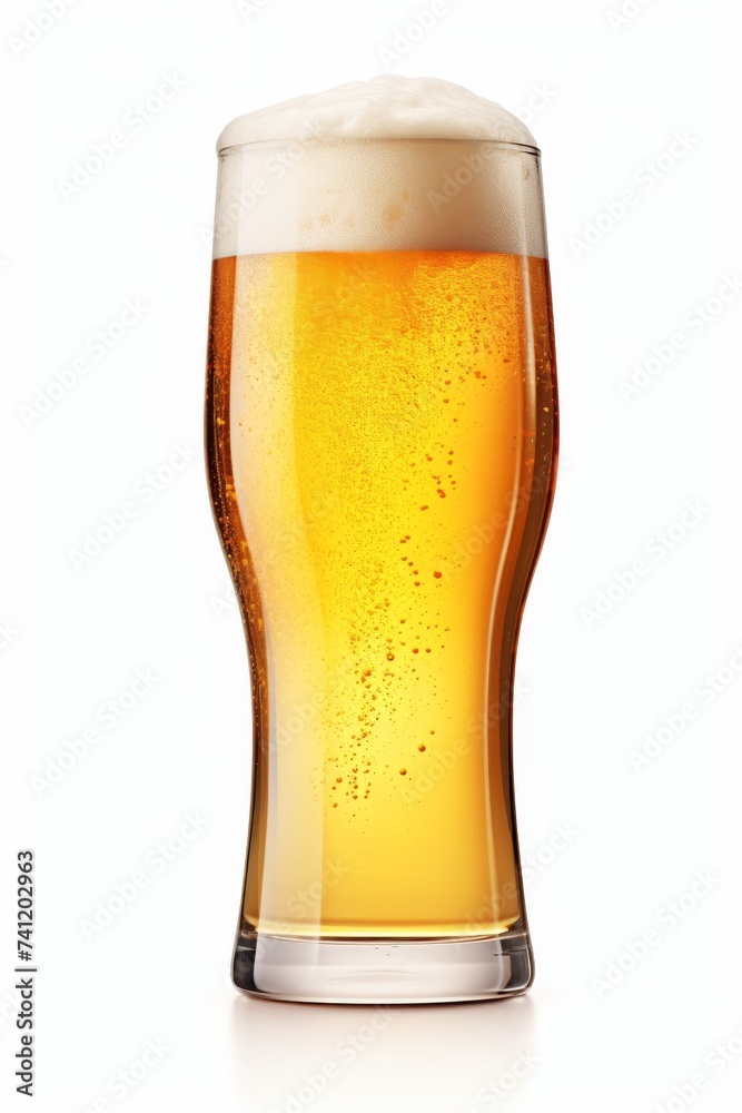 Full pint glass of beer with frothy head isolated on white background Full pint glass of beer with frothy head isolated on white background