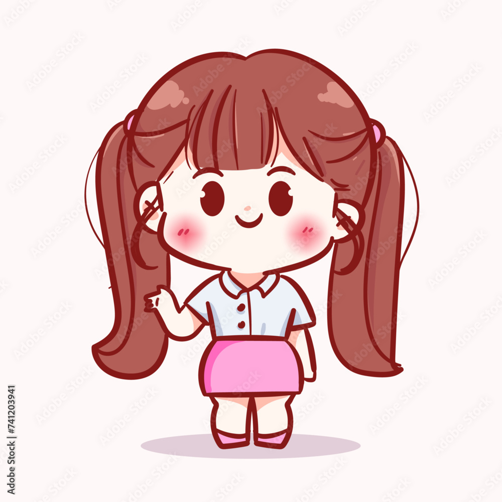 Cute girl character woman presentation something hand drawn cartoon illustration