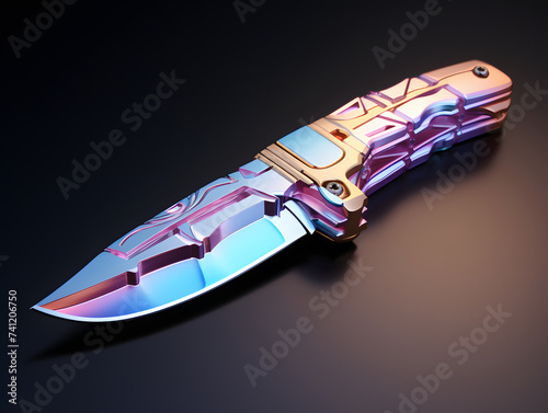 Colorful Holographic Knife Isolated on Gradient Background