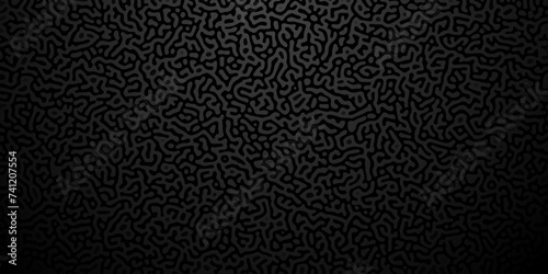 Abstract black monochrome reaction diffusion psychedelic pattern background. Turing Diffusion Dark Grey Seamless Pattern Vector Modern Abstract Background. Graphic Black Wallpaper. Textile Design.