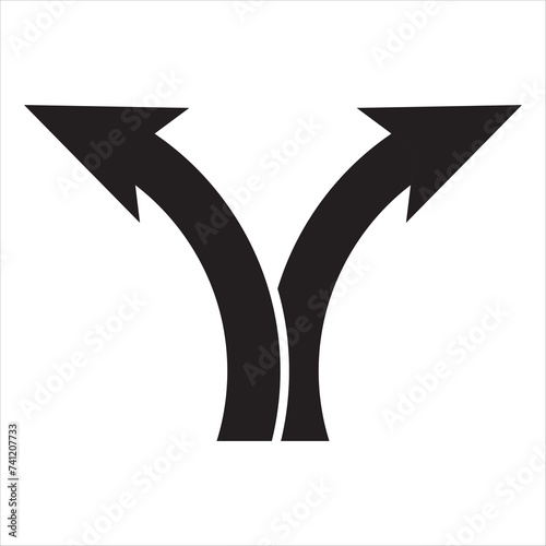 Arrow, two way, direction icon. Vector illustration, flat design. Way, road, direction, branching, arrow.