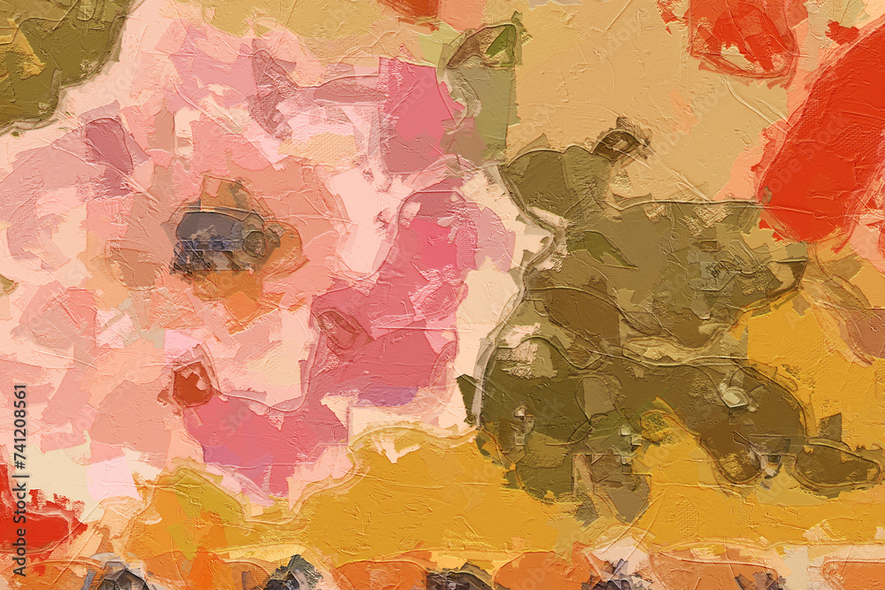 Fototapeta premium Oil paintings and various flowers, roses, peonies, figures, and birds are beautiful