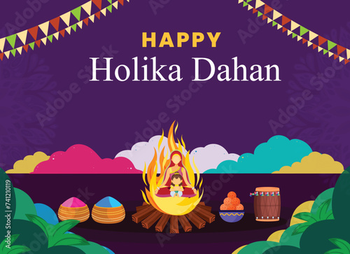 Holika Dahan celebration poster ti indian winter holiday design