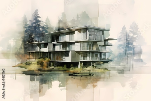 Echoes Of Home: Capturing Duality In Architectural Form: Double Exposure Art Style