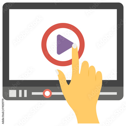 Flat icon design of video streaming, watching video 