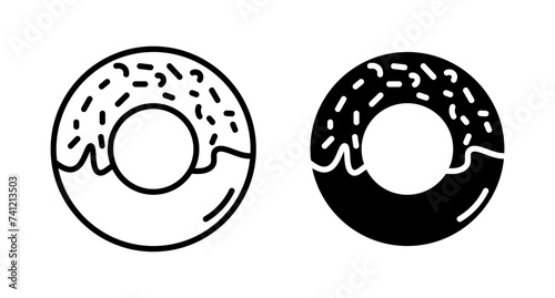 Doughnut Icon Set. Donut Food Snack Bitten Vector Symbol in a Black Filled and Outlined Style. Sweet Circle donuts Sign.