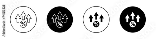Interest Growth Icon Set. Increase percentage Profit rate Vector Symbol in a Black Filled and Outlined Style. Financial High Margin Sign. photo
