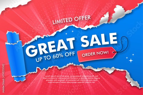Modern great sale banner with torn paper background design
