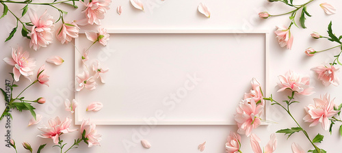 Pastel Floral Frame on Horizontal Pink Background