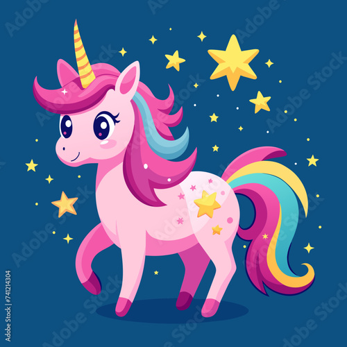 Adorable Pink Unicorn with Stars