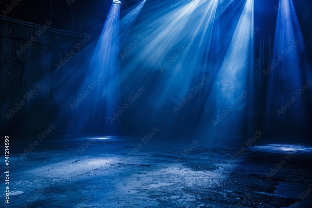 Obraz premium Blue Lights Shining Down on Stage. Generative AI