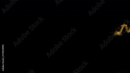 3D animation Golden Chinese dragon slithering in the air on perspective view with gold particles including alpha matte.