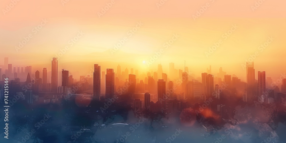 Digital art of a city skyline with an abstract, layered design in warm sunset colors, creating a serene atmosphere. Digital art of a city skyline with an abstract, layered design in warm sunset colors, creating a serene atmosphere.