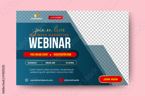 Invitation web banner to the online conference. Business webinar invitation design. Announcement poster concept. Modern abstract White background with place for photos	
