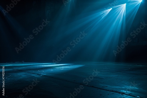 Bright Lights Illuminate Empty Stage. Generative AI