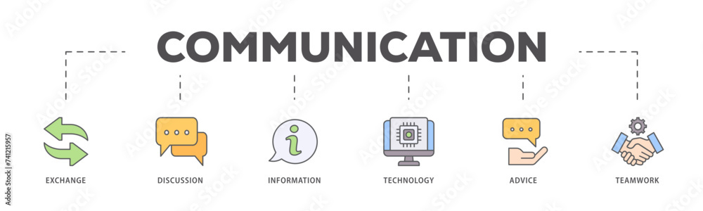 Communication icons process flow web banner illustration of exchange, discussion, information, technology, advice, and teamwork icon live stroke and easy to edit Communication icons process flow web banner illustration of exchange, discussion, information, technology, advice, and teamwork icon live stroke and easy to edit