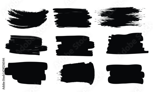 Hand drawn doodle black frame collection. Set of rectangle frames for text drawn with brush. Isolated text box. Doodle rectangular shape. Black border. Vector illustration. 