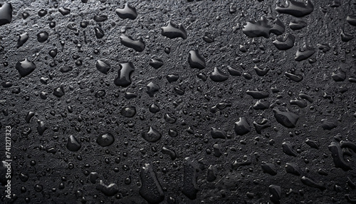 Water drops on dark stone surface of basalt or granite photo