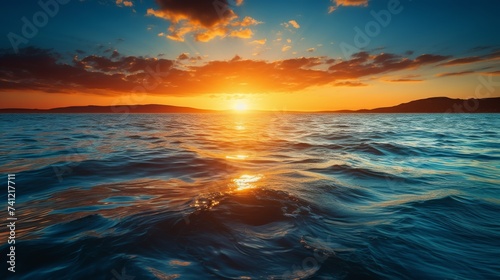 Bright sun setting above dark sea