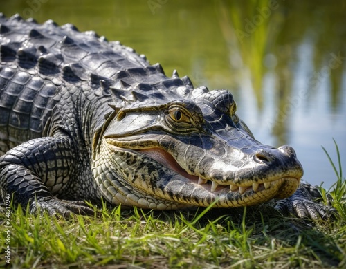 Close up front view of a large American Alligator