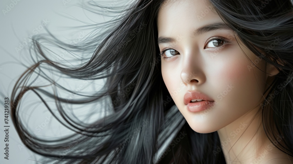 A Beautiful Asian woman reveals flawless skin and long flowing hair in striking photo A Beautiful Asian woman reveals flawless skin and long flowing hair in striking photo
