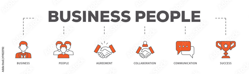 Business people icons process flow web banner illustration of business, people, agreement, collaboration, communication and success icon live stroke and easy to edit Business people icons process flow web banner illustration of business, people, agreement, collaboration, communication and success icon live stroke and easy to edit