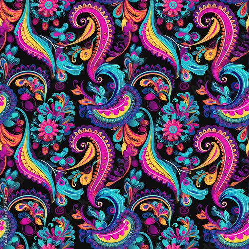 background with seamless paisley pattern indian traditional oriental ornament. Bright multicolored texture for fabric and textiles