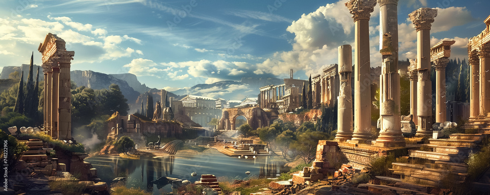 In the heart of a historical landscape the ancient city stands its beauty immortalized against a timeless background - obrazy, fototapety, plakaty 