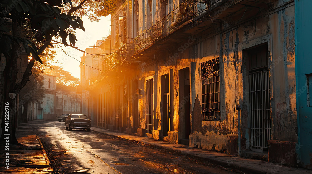 Fototapeta premium A photo of a beautiful scene on a sunny street in Havana, Cuba.