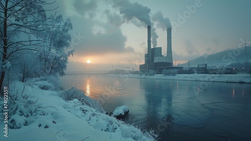 Nuclear power plant near the river, Thermal power station.