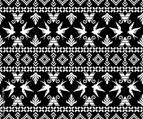 Bird seamless pattern on the black background.