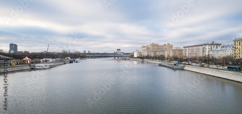 panoramic view of the Moscow River from the bridge in autumn